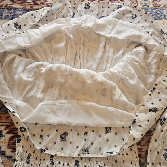 FREE PEOPLE Two Faces Long Sleeve Ruched Short BoHo Floral Dress White/blue. XS - Picture 15 of 16